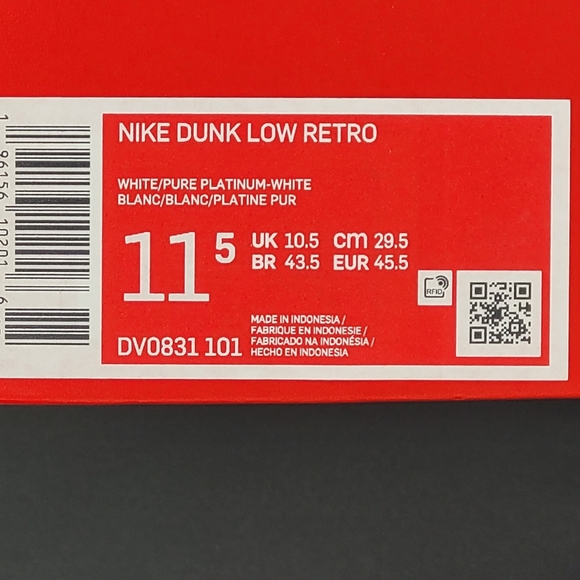 Nike Dunk Low Retro White Pure Platinum Men's Size 11.5 - Gently Used, Like New - Picture 16 of 16
